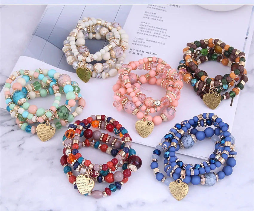 Kymyad 4pcs/Set Bohemia Bracelets Resin Beads Bracelet