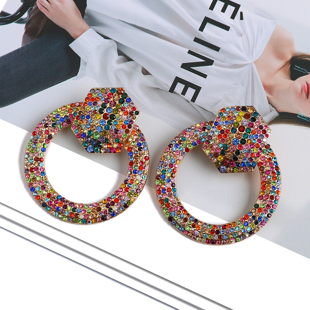 Fashion Earings for Women 2022 Convex Hexagonal Rhinestone