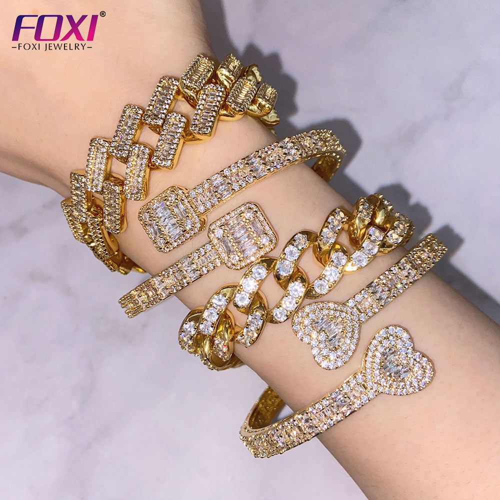 Drop Shipping Icy Baguette Cz Diamond Bangle Women Fashion