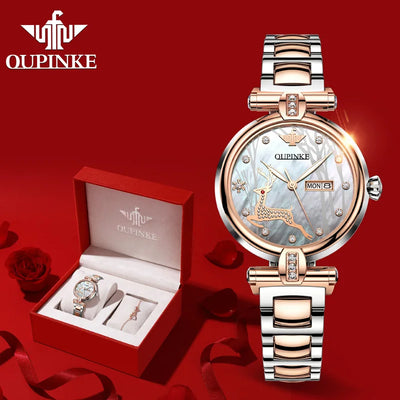 OUPINKE Woman Watch Luxury Diamond Scale Automatic Mechanical