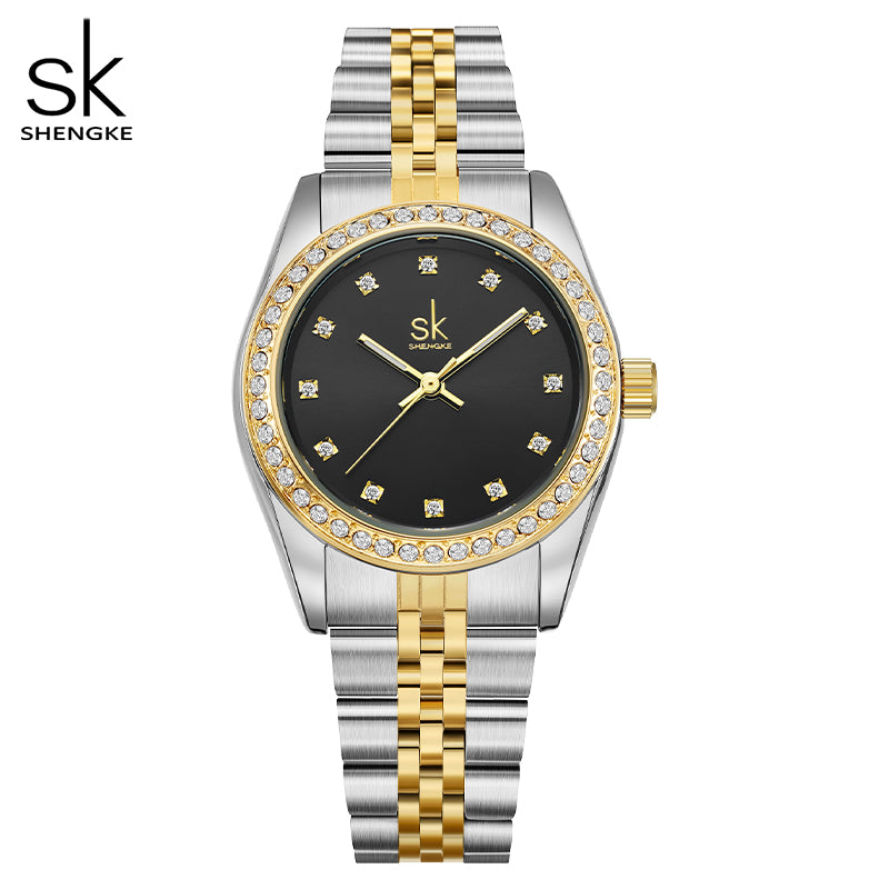 Shengke Stainless Steel Ladies Watch Classic Design Women Wristwatch