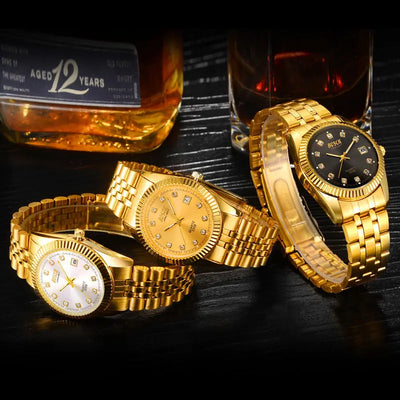 BOSCK Fashion Couples Wristwatches Mens Gold Luxury Brand