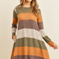 Long Sleeved Rib Stripe Pocket Dress