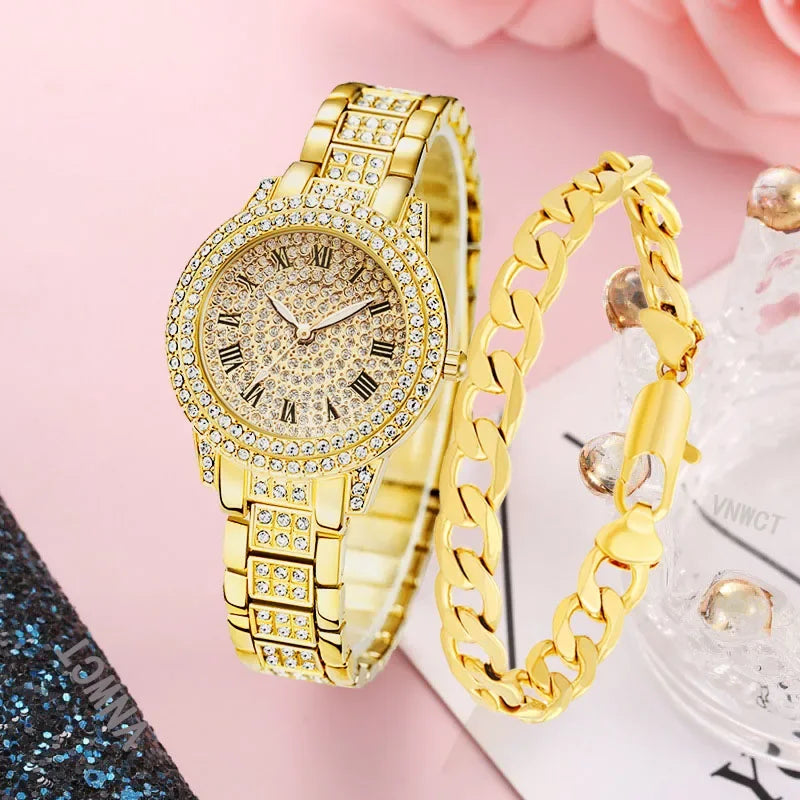 Luxury Women Diamond Watch Chain Bracelet Ladies Quartz Watch