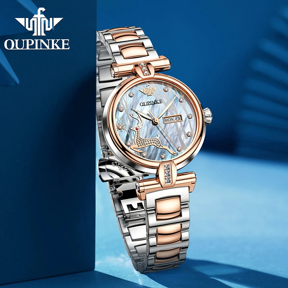 OUPINKE Woman Watch Luxury Diamond Scale Automatic Mechanical