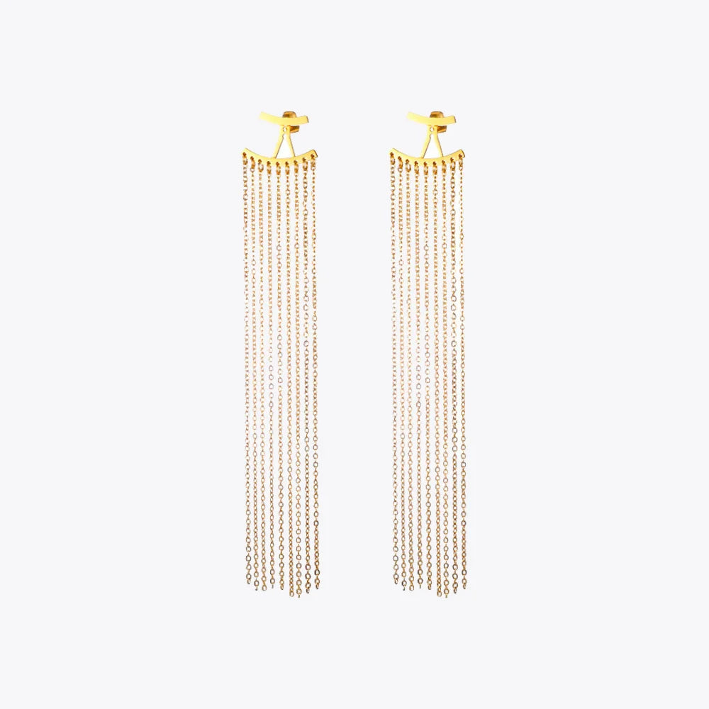 Enfashion Long Tassels Dangle Earrings Gold Color