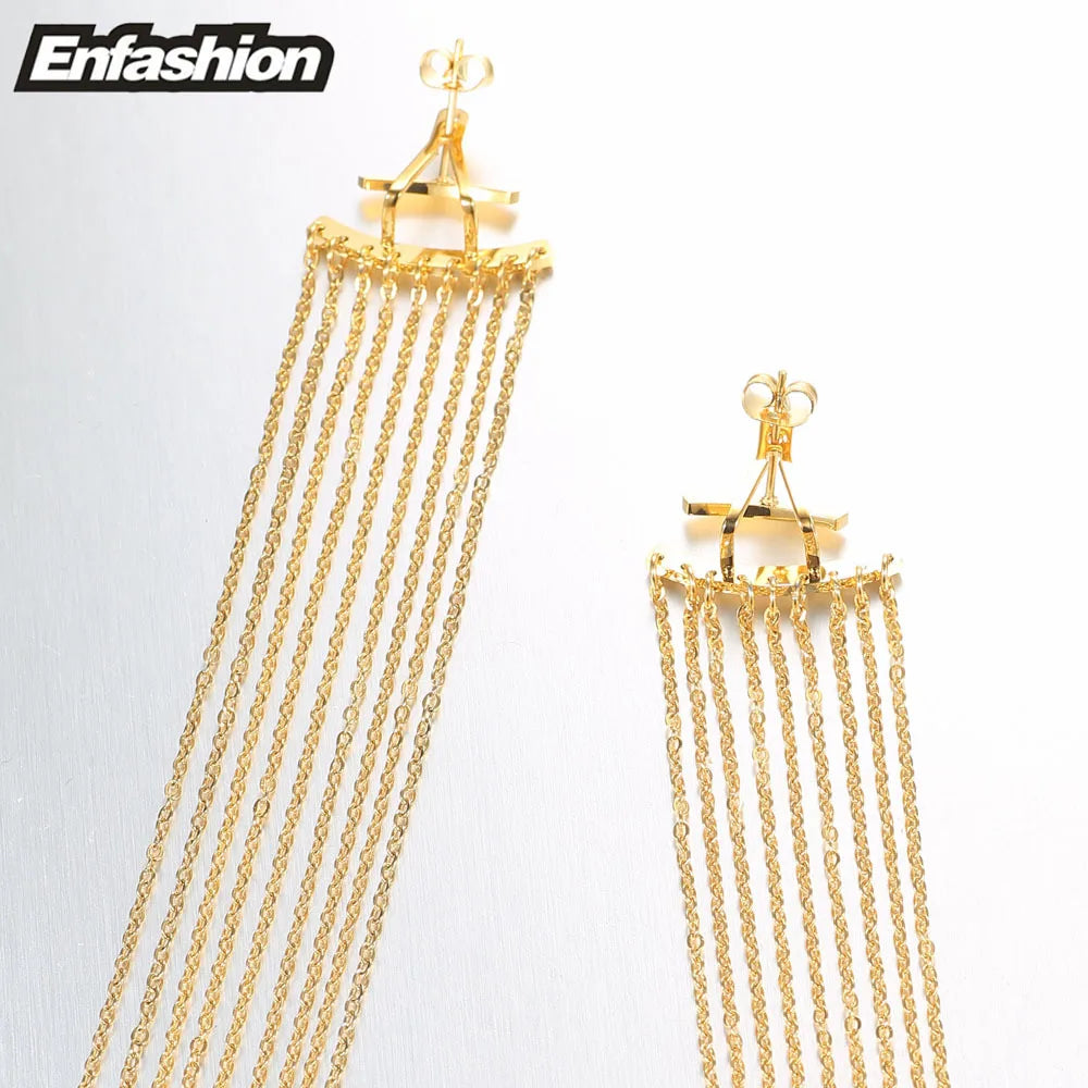 Enfashion Long Tassels Dangle Earrings Gold Color