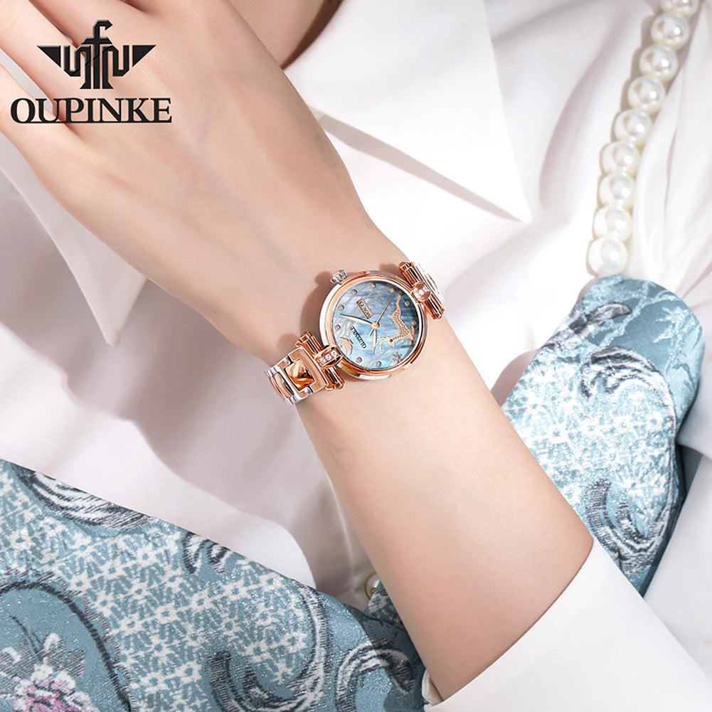 OUPINKE Woman Watch Luxury Diamond Scale Automatic Mechanical