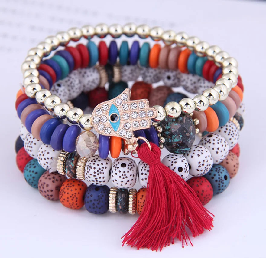 Kymyad 4pcs/Set Bohemia Bracelets Resin Beads Bracelet