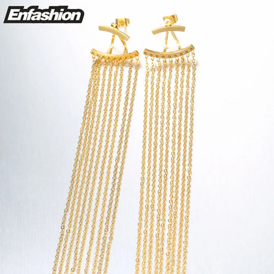 Enfashion Long Tassels Dangle Earrings Gold Color