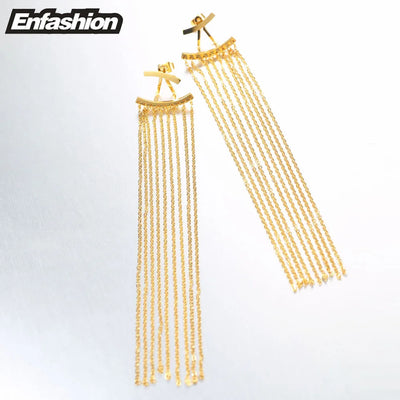 Enfashion Long Tassels Dangle Earrings Gold Color