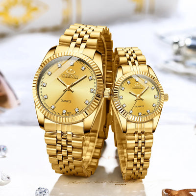 CHENXI Luxury Couple Watch Golden Fashion Stainless Steel Lovers