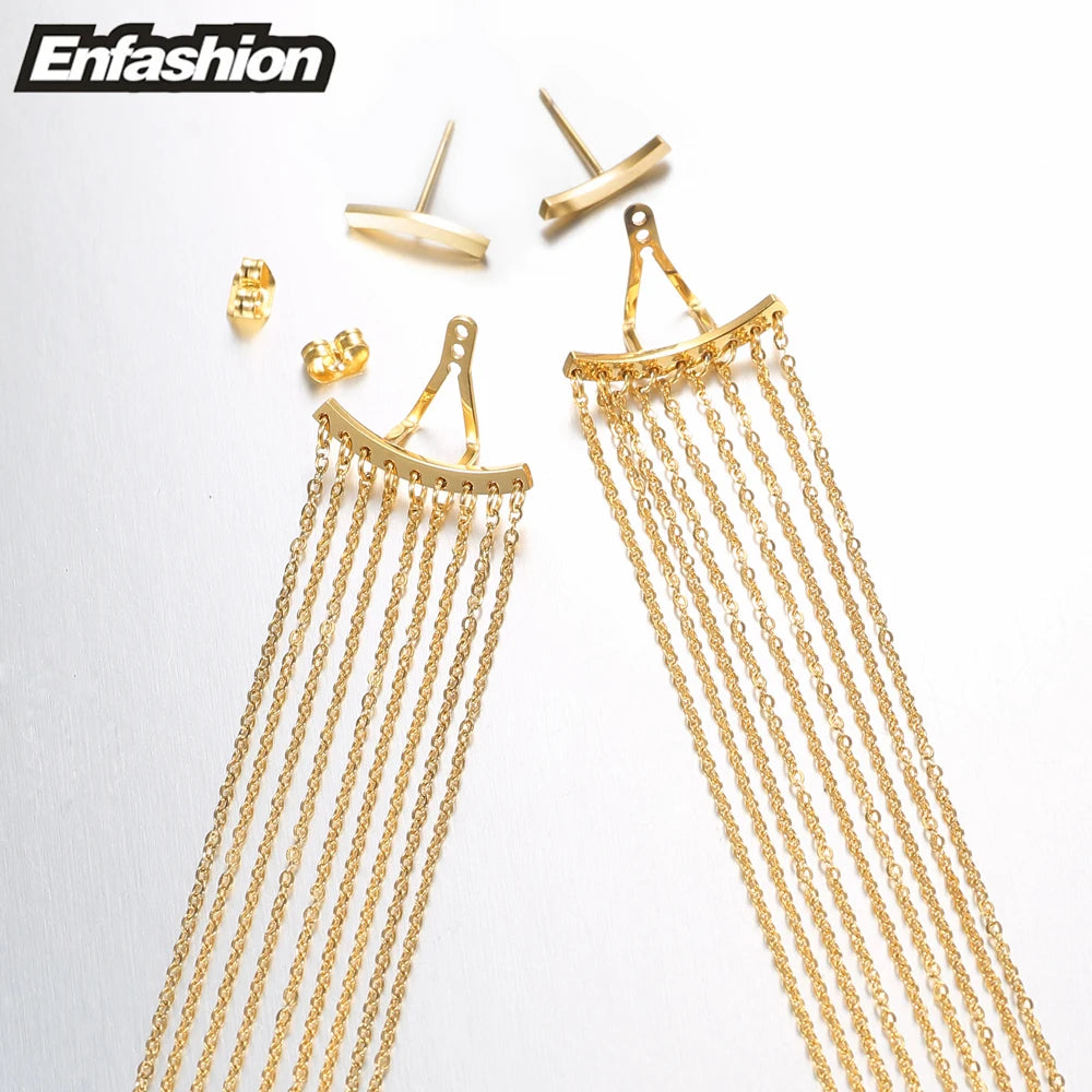 Enfashion Long Tassels Dangle Earrings Gold Color