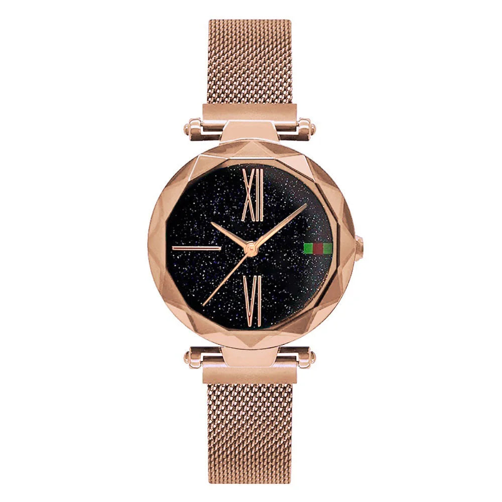 Luxury Rose Gold Women Watches Minimalism Starry Sky Magnet Buckle Fashion