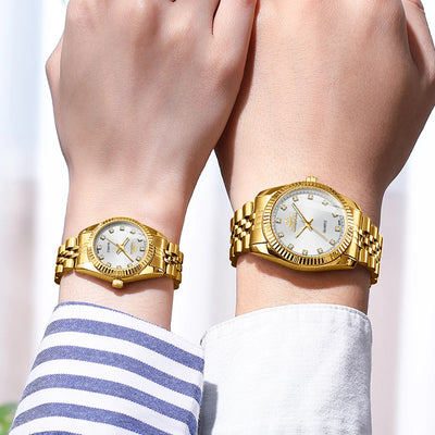 CHENXI Luxury Couple Watch Golden Fashion Stainless Steel Lovers Watch