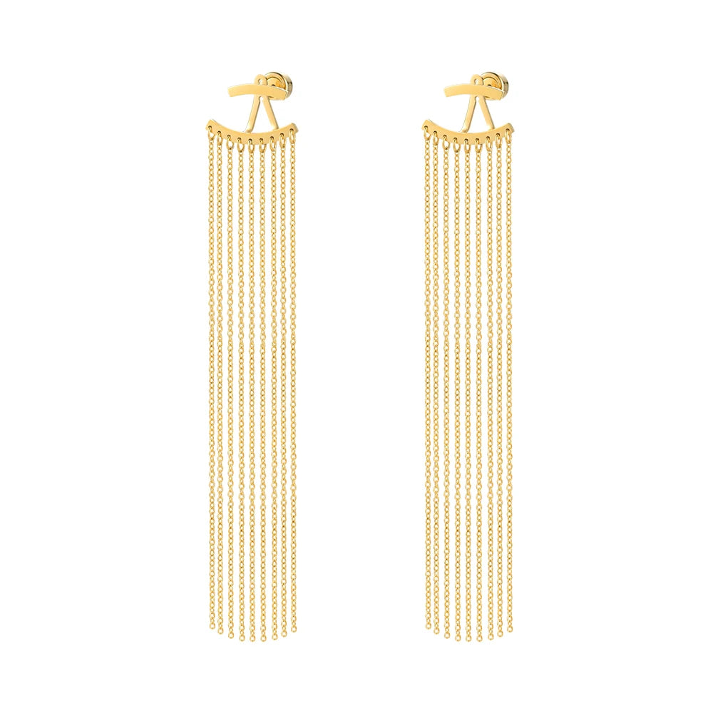 Enfashion Long Tassels Dangle Earrings Gold Color