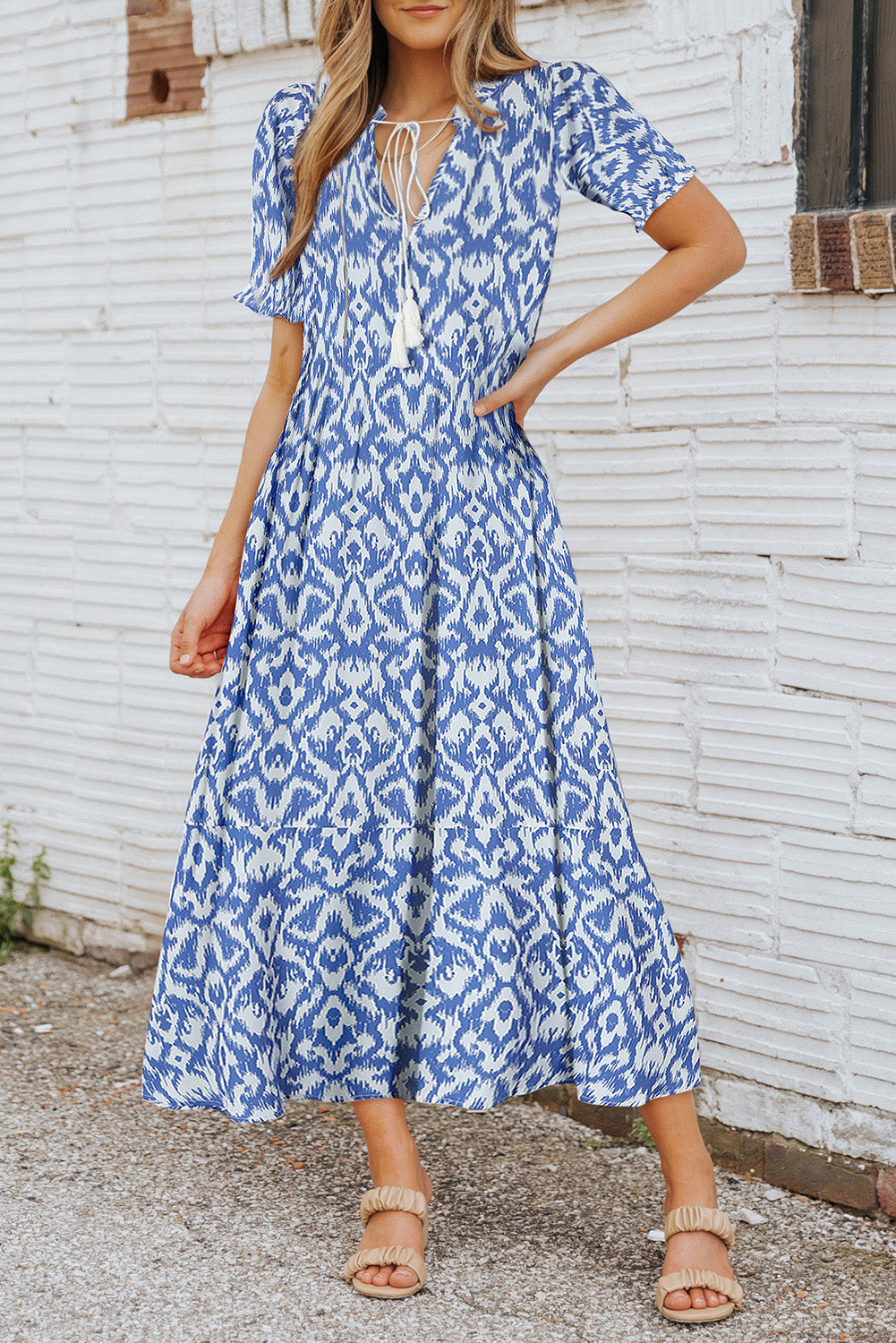 Remy v Neck Casual Geometric Print Maxi Dress