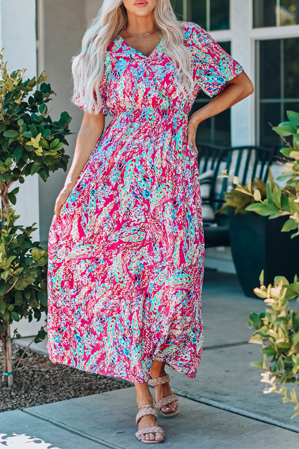 Mara v Neck Floral Dress