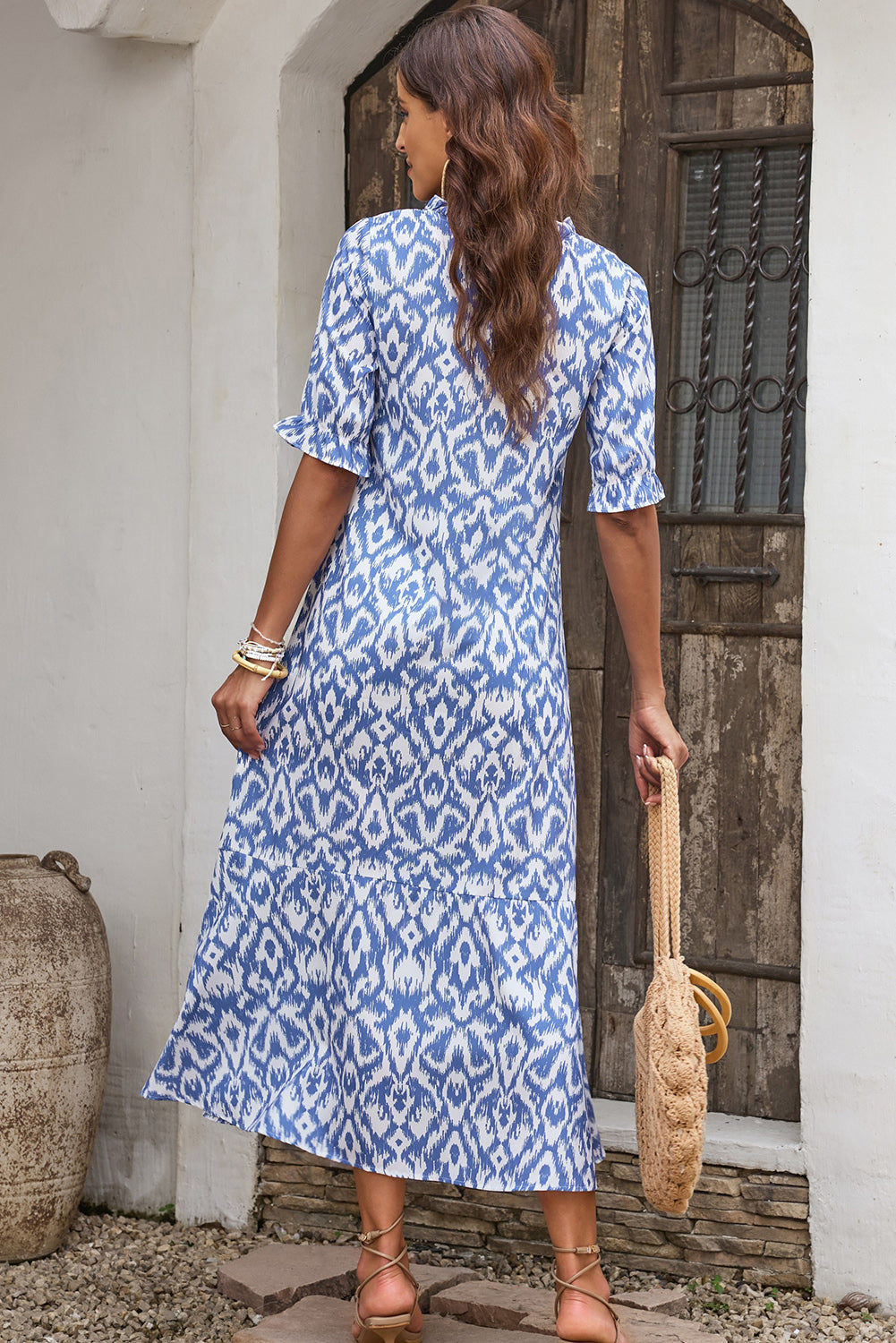 Remy v Neck Casual Geometric Print Maxi Dress