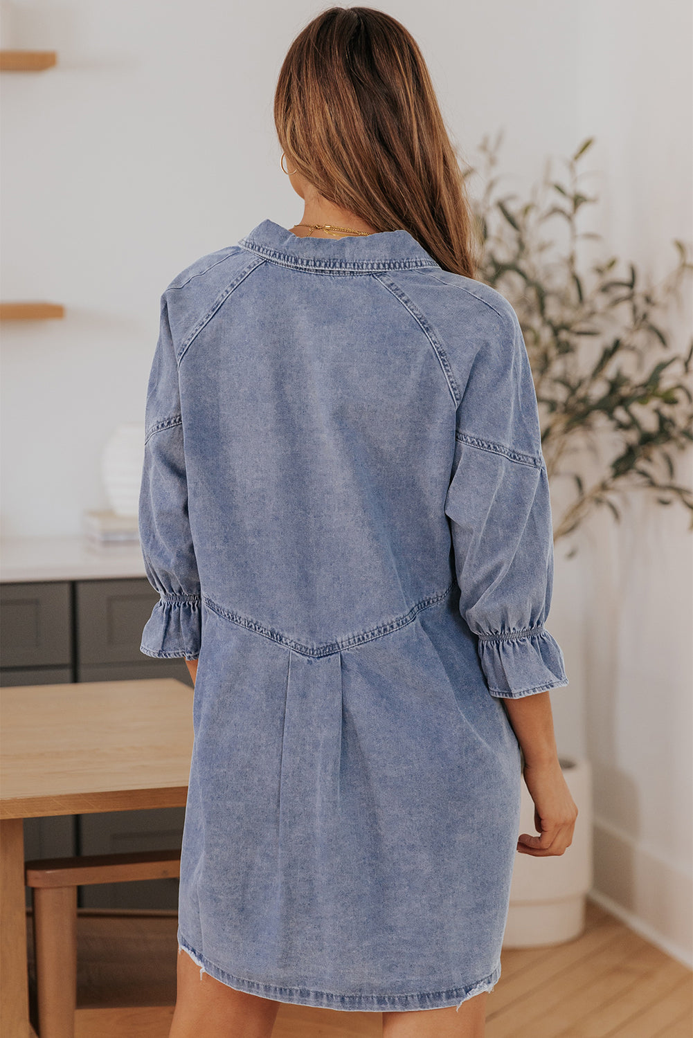 Londyn Buttoned Long Sleeve Denim Mini Dress