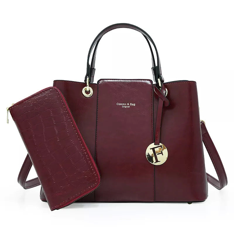 Aaliyah Faux Crocodile Handbag Set (2-Pieces) - Maroon