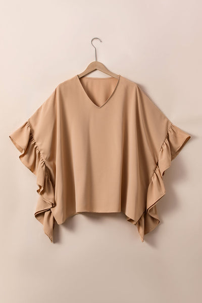 Marisol Plus Size Ruffled Batwing Sleeve v Neck Blouse